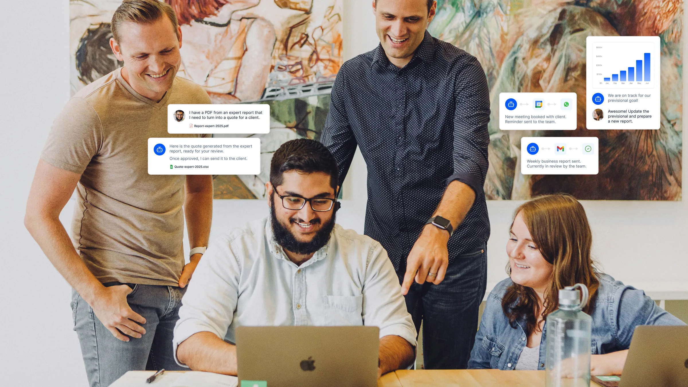 Team collaborating in a meeting at the office
