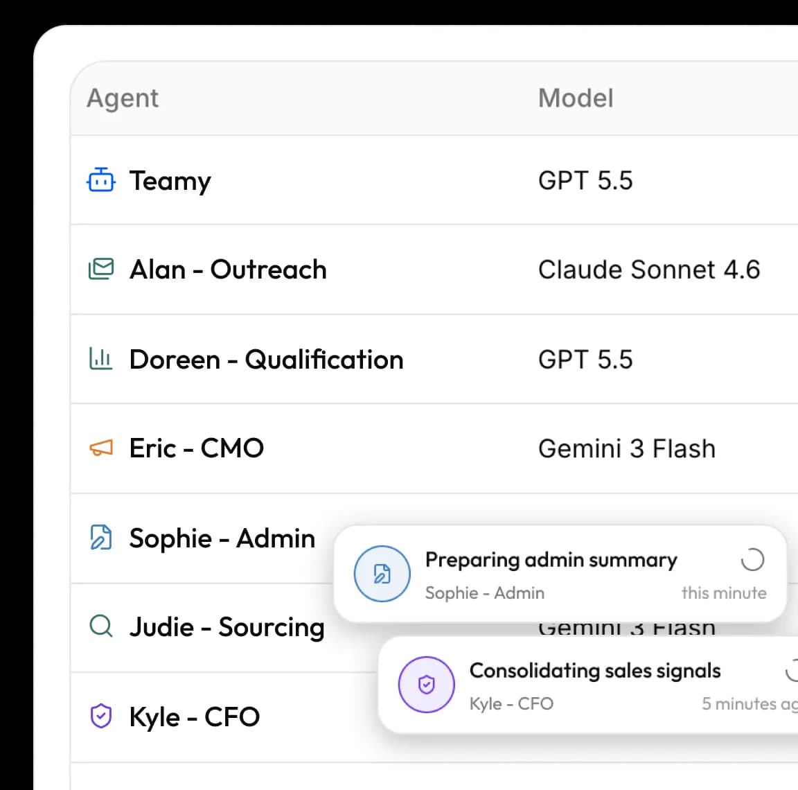 Agents Teamy et configuration des modèles